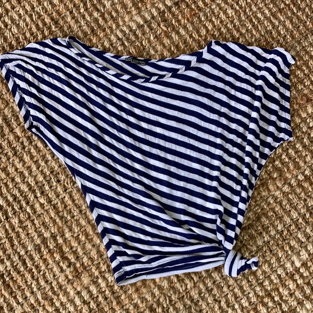 navy and white striped top